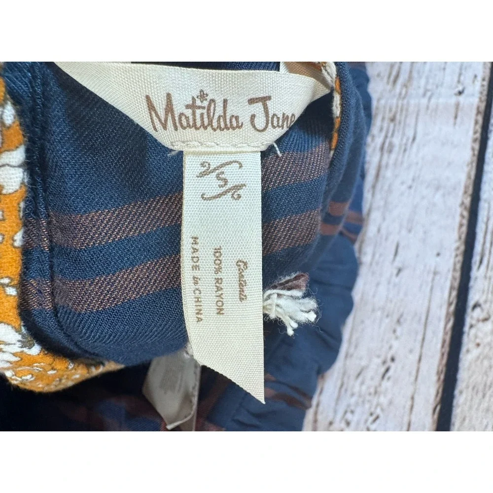Matilda Jane‎ Womens Blue Brown Just Imagine Silvi Windowpane Fall Dress Sm NWT